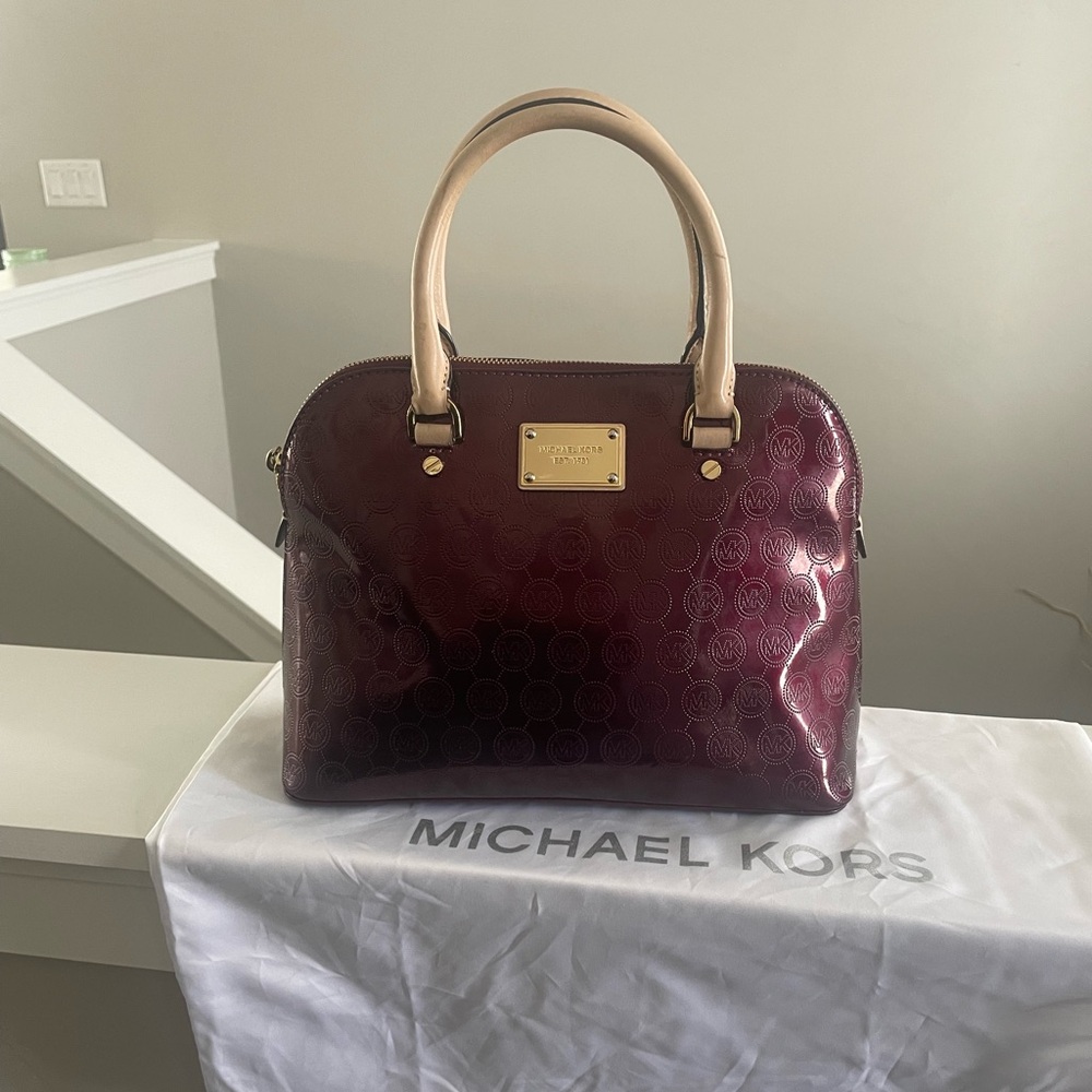 Michael Kors Bowling Satchel Patent Leather Burgundy